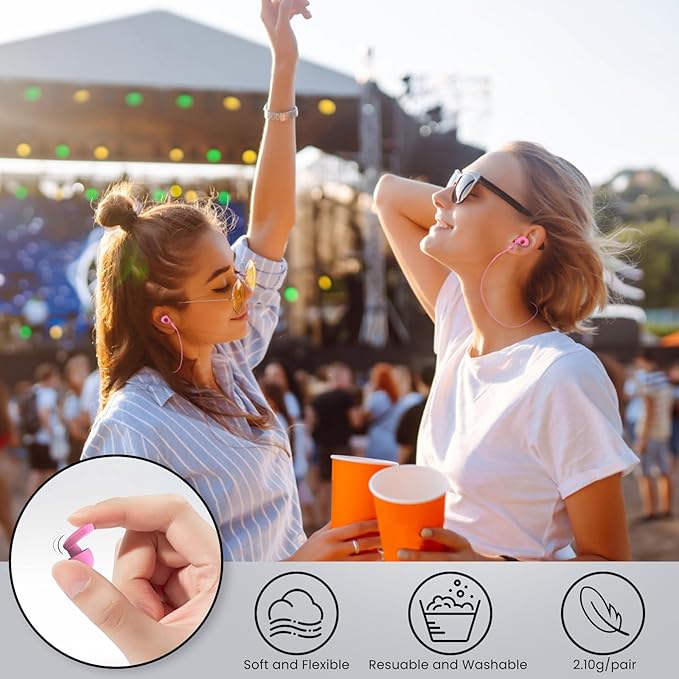 2 Pairs of Earplugs for Sleeping,Reusable Hearing Protection Earplugs with 8 Pairs Ear Tips & One Connector Cord,Soft Earplugs for Noise Reduction,Concert,Musician & Work - 25dB-30dB