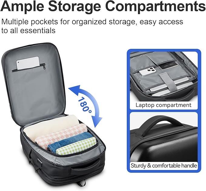 SOKOK Carry On Travel Backpack Waterproof Business Backpack Expandable with Laptop Compartment and Charging, Hardshell Computer Backpack for Men and Women, Black