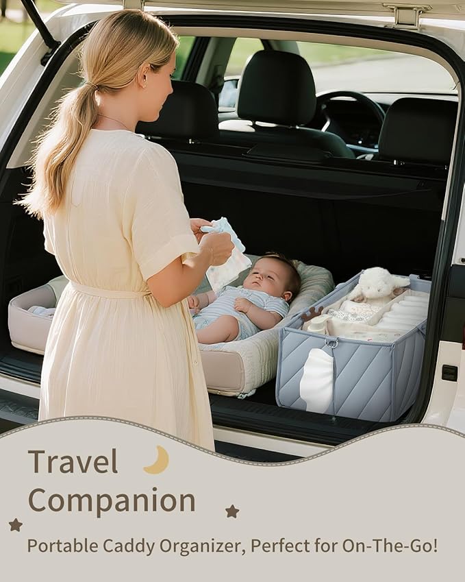 Baby Diaper Caddy with Tissue Pocket, Multi-Function Caddy Organizer with Shoulder Strap & Stroller Clips – Durable Organizer Bags for Nursery, Travel & Car, Baby Essentials Changing Table