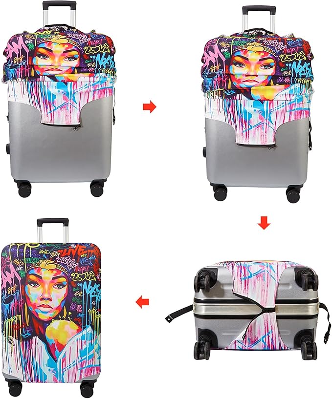 WUJIAONIAO Travel Luggage Cover Baggage Suitcase Cover Protector Skins 18-32 Inch (Graffiti A8, S (for 18-20 inch luggage))