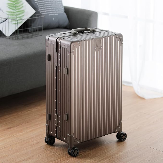 Metal All Aluminum Carry-on Luggage TSA Customs Lock Zipperless Silent Rotary Wheel Business Suitcase Aluminum Frame Set (titanium gold, 26 '')