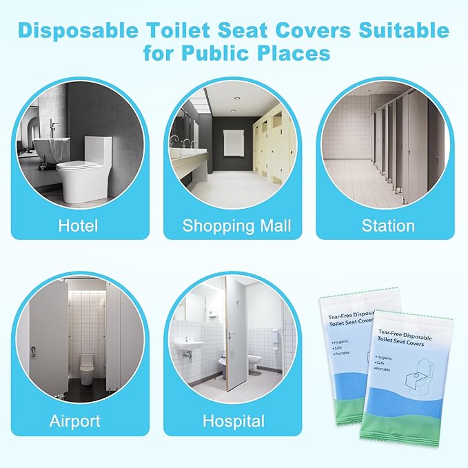 100 Packs Tear-Free Toilet Seat Covers Disposable for Adults and Kids, 16x24 Inch Waterproof Non-Slip Disposable Toilet Seat Cover for Travel, Public Toilet, Outdoors (Individual Package)