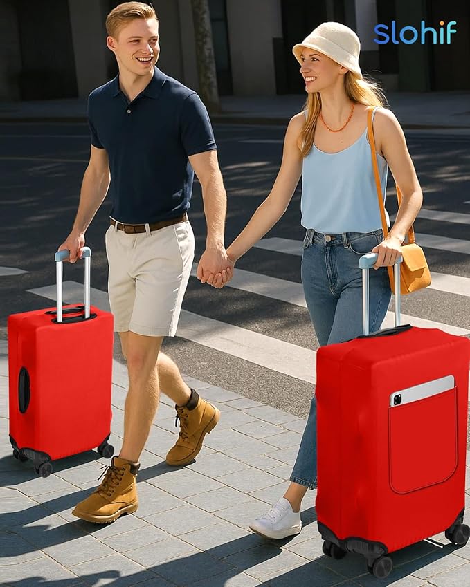 Slohif Luggage Cover for Suitcase Tsa Approved Protector - Luggage Sleeve Suit Case Cover Travel Stretch Large Baggage Case Protective Washable Fit 30-32 Inch Red