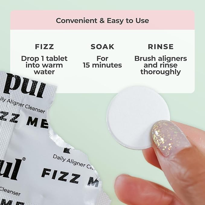 PUL Aligner Cleaner Tablets (Pack of 96) – For Cleaning Invisalign, All Clear Aligners & Retainers – Removes Odor, Stains, Plaque – Cleans Dentures, Night & Mouth Guards, All Dental Removables