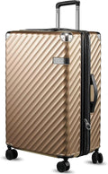 LUGGEX Luggage with Spinner Wheels, Polycarbonate Expandable Hard Shell Suitcase, Checked Large 28 Inch, Champagne