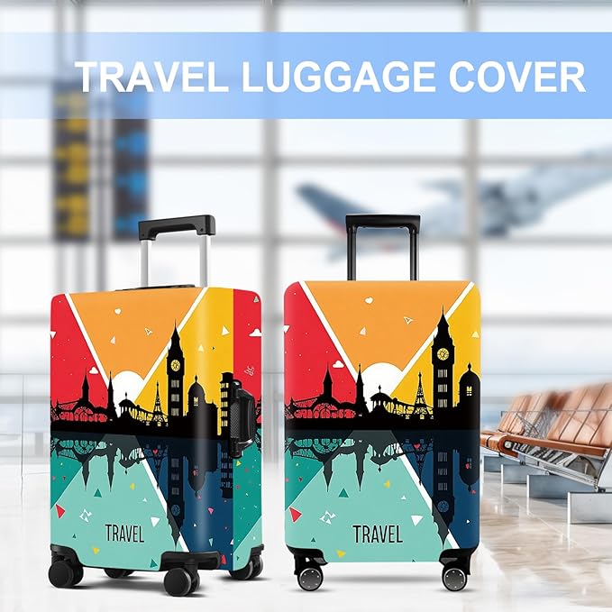 Luggage Cover Washable Suitcase Protector Anti-Scratch,Stretchable Fit for 20-34Inch Luggage Durable Travel Bag Cover with Zipper Closure (Travel-2, M(fits 24-26Inch suitcase))