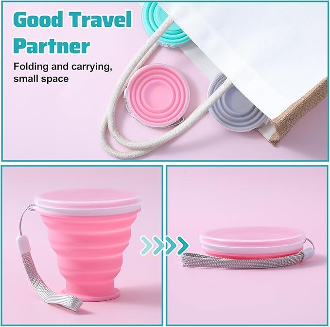3 Pack Collapsible Cups for Traveling,Collapsible Travel Cup,Portable Reusable Silicone Drinking Folding Cup Set with Lid for Outdoor Adventures,Camping, Hiking, and Daily Use