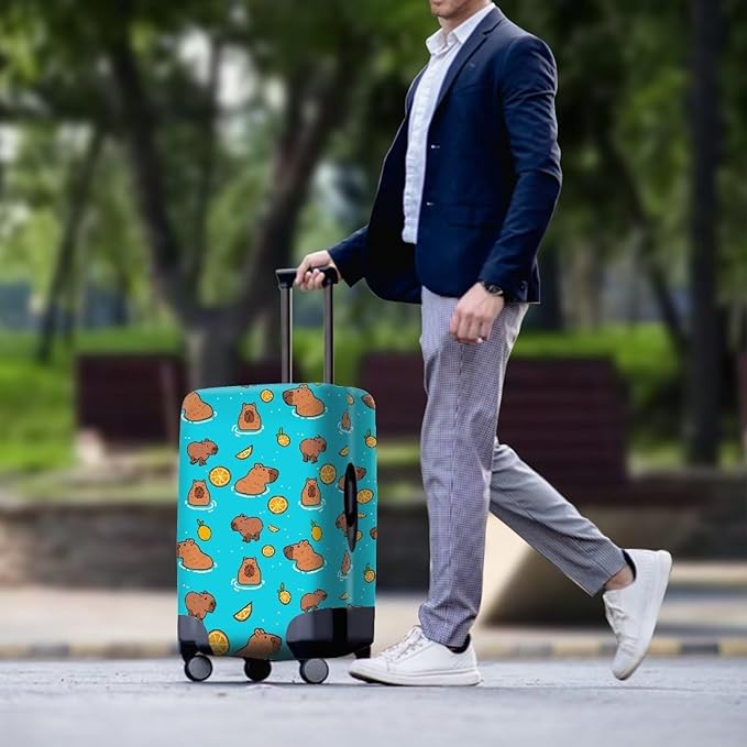 Capybara Suitcase Cover Elastic Luggage Covers for Suitcase Fit 22-25 Inch, Zip Closure Baggage Case Anti-Scratch Luggage Covers Protector Cute Cartoon Animal Baggage Cover