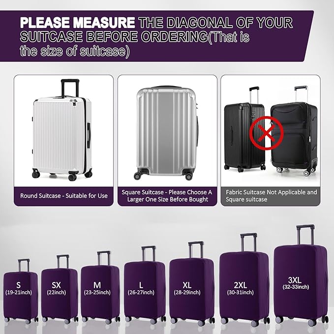 Travel Luggage Cover Suitcase Protector Scratch-Resistant Fit 19-31 Inch Suitcase, Not Included Suitcase (Purple, SX(22-23 inch))