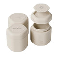 Cadence Travel Containers - Body Care Capsule Set - Magnetic Containers with Lids,Carry On Travel Essentials for Women/Men - 3 Flex Mediums (1.32oz) - Body Wash, Lotion & Sun Icon Labels - Sand