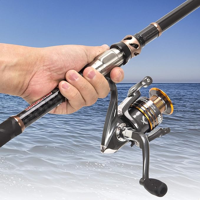PLUSINNO Fishing Rod and Reel Combos - Carbon Fiber Telescopic Fishing Pole - Spinning Reel 12 +1 Shielded Bearings Stainless Steel BB
