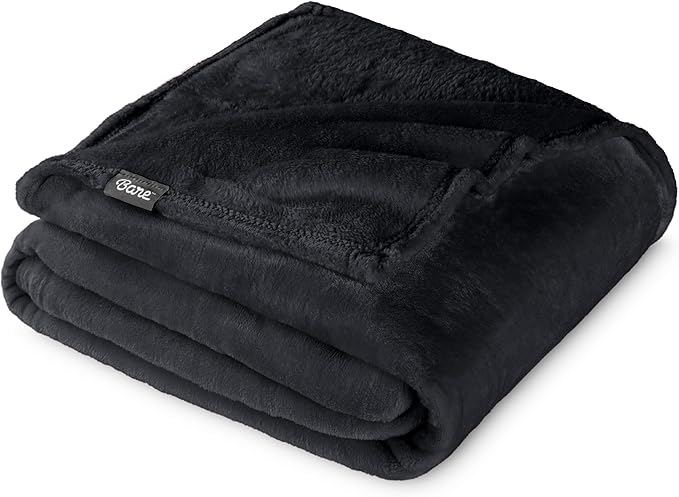 Bare Home Fleece Blanket - Throw/Travel - Ultra-Soft Lightweight for Bed, Sofa, and Couch - Luxury Microplush - Cozy Warm Blanket (Throw/Travel, Black)