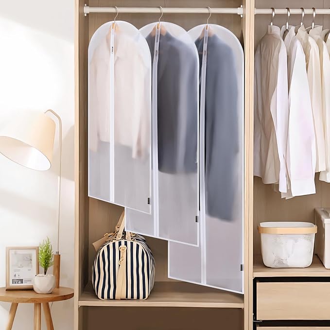 BALEINE 40'' Translucent Garment Bags, 12 Packs PEVA Dress Bag for Closet Clothes Dresses Suit Coats Storage (White, 12PK)