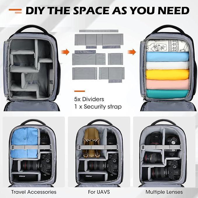 SDYSM Camera Bag Backpack Professional for DSLR SLR Mirrorless Camera Waterproof Laptop Back Pack 14 Inch with Rain Cover Anti Theft Travel Case Large Capacity Photography Backpack Grey