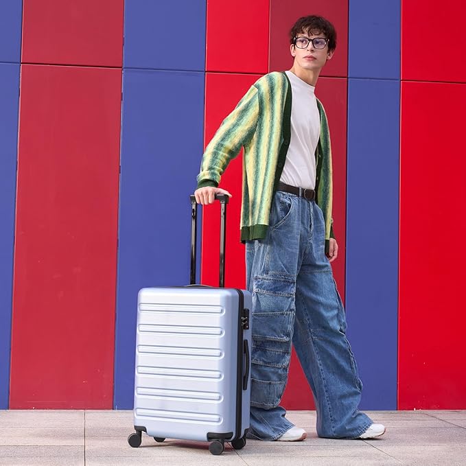 Carry on Luggage 22 X 14 X 9 Airline Approved, 20 Inch Luggage for 3-5 Days Travel, Double Spinner Wheels, 100% Hardshell PC, TSA Lock (09-Blue, Checked 28-Inch)