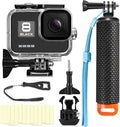 Compatible for Go Pro Hero 8 Black Waterproof Housing Case 60M/196FT Protective Underwater Diving Case Shell with Cameras Handle Mount Accessories Kit