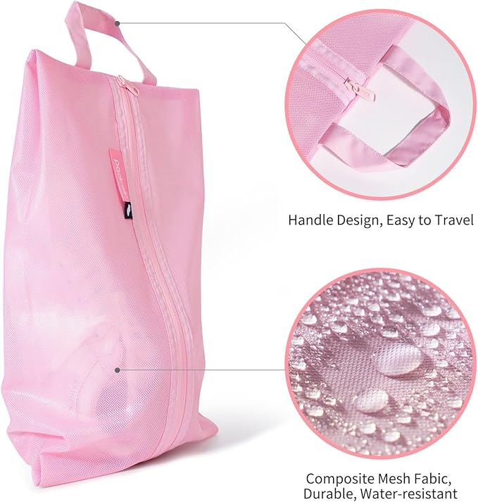 pack all Shoe Bag for Travel, Water-Resistant Shoe Pouch for Gym, Odor-Resistant Soccer Cleats Bag for Sport (Pink, 2-Pack)