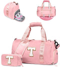 Easter Gifts for Teens Girls-Girl Gym Bag with Shoe Compartment, Kid Personalized Weekender Overnight Bags, Initial Travel Tote with Makeup Pouch, Gift for 3 4 5 6 7 Year Old Kids (Letter T)