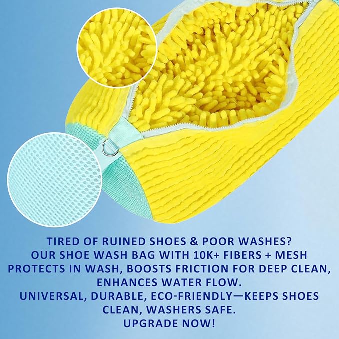 Shoe Washing Machine Bag Reusable Shoe Cleaning Bag for All Types Laundry Shoe Bag for Washer and Dryer (Yellow 2pcs)