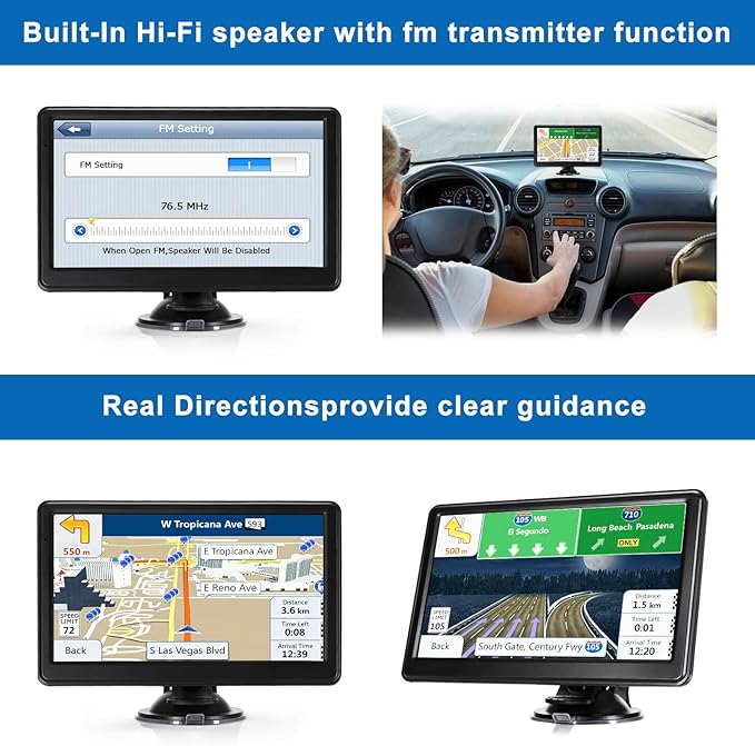 GPS Navigator for Car Truck RV, Latest 2025 Map, 7 inch Touch Screen Real Voice Spoken Turn-by-Turn Direction Reminding Navigation System for Cars, Vehicle GPS with Speed and Red Light Warning
