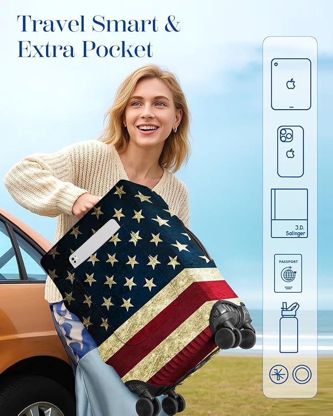 Slohif Luggage Cover for Suitcase Tsa Approved Protector - Luggage Sleeve Large Suit Case Cover Travel Stretch Baggage Case Protective Washable Fit 24-27 Inch Flag M