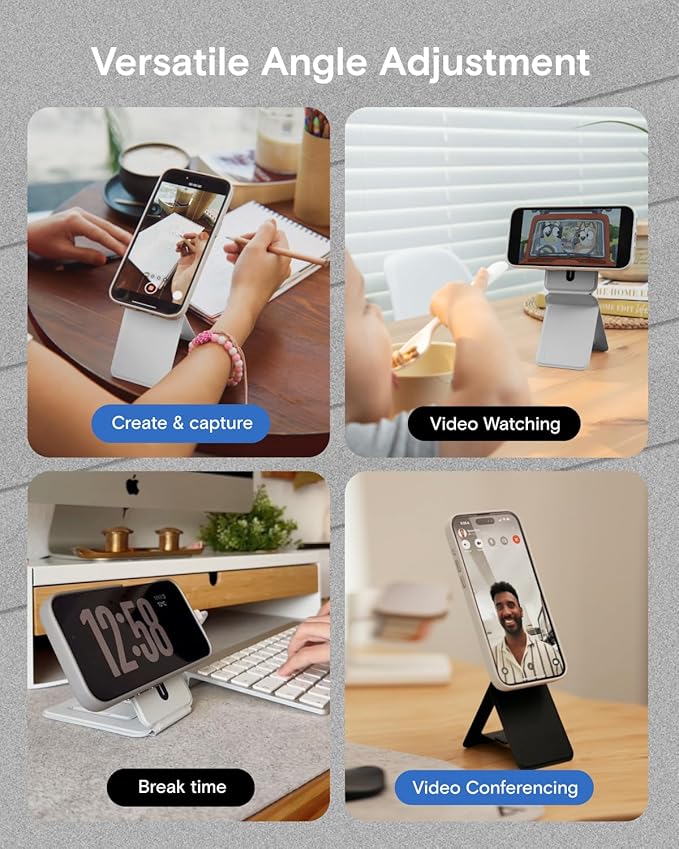 MOFT Phone Tripod Stand Selfie Stick for iPhone, Multi-Angles iPhone Stand, Lightweight & Portable Phone Holder, Strong Magnets, MOVAS Vegan Leather, Travel Essentials, Cement (Without Card Slot)