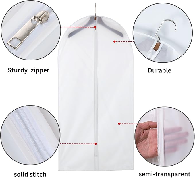 Clear Garment Bags Clothes Covers Protecting Dusts (Set of 12) for Storage Plastic Garment Bags Hanging Clothes Bags Dress Bag for Gowns Long with Zipper for Closet - 24'' x 40''/12 Pack