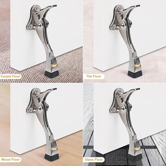 12 Packs Heavy Duty Kickdown Door Stopper, One Touch Adjustable Kickdown Door Stop for Heavy Doors, 4 in Metal Door Kickstand with Rubber Tip & Wall Protectors for Wide Doors