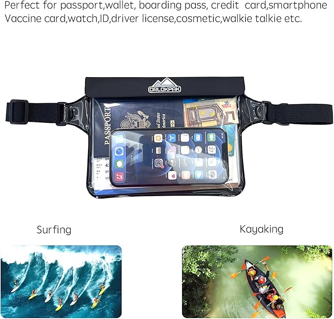 DRLOKPAK Waterproof Waist Bag Pouch Fanny Pack Bum Bag with Secret Holder Keeps Your Phone Kindle Wallet Watch & Valuables Dry - Perfect for Surf Canoe Swim Snorkel Dive Beach Pool(Lime Green)