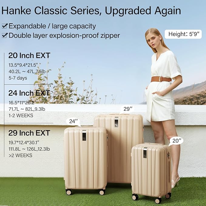 Hanke 20 Inch Expandable Carry on Luggage 22x14x9 Airline Approved Lightweight PC Hard Shell Suitcases with Wheels Travel Luggage Rolling Suitcase Travel Luggage Bag for Weekender(Cuba Sand Pink)