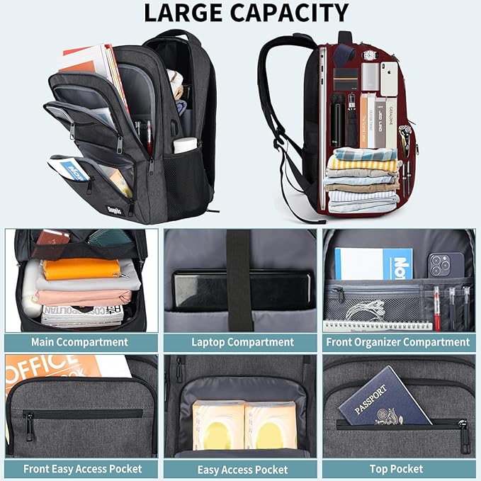 Backpck for Men Women, School Backpack for Boys Girls Teen, 15.6 inch Laptop Back Pack with USB Charger Port, Bookbag with USB Charger for travel, Work backpack,book bag, Mochilas para hombres Black