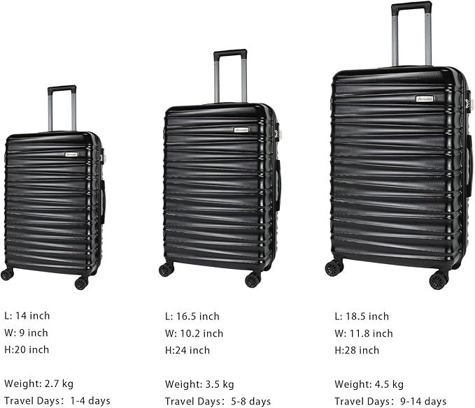 Luggage Sets 3 Piece(20/24/28)-Suitcase Set- Luggage with Wheels-PC + ABS Durable Lightweight Rotating hardshell suitcase 5PCS (Black)…