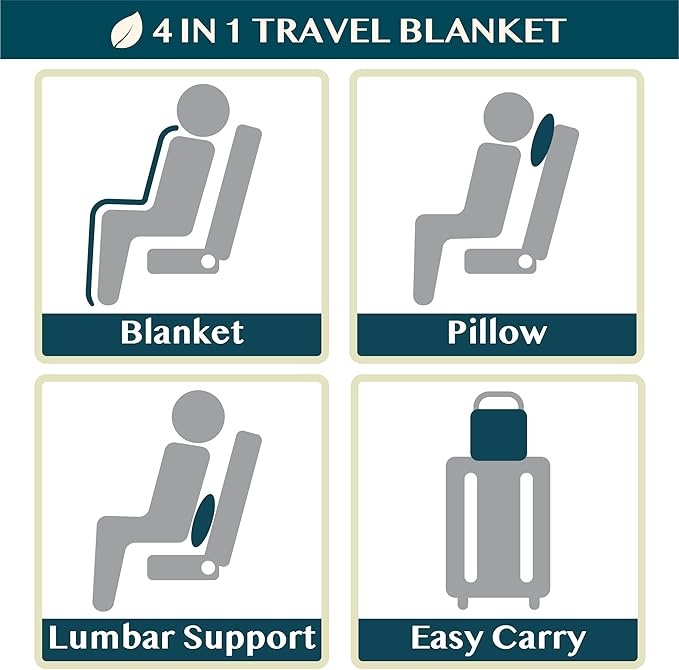 PAVILIA Travel Blanket and Pillow, Arms Opening Airplane Blankets for Adults, Compact Plane Blanket with Arm Hole 2-in-1 Bag for Flight Car Camping Fit in Luggage Backpack Traveler Gift, Black