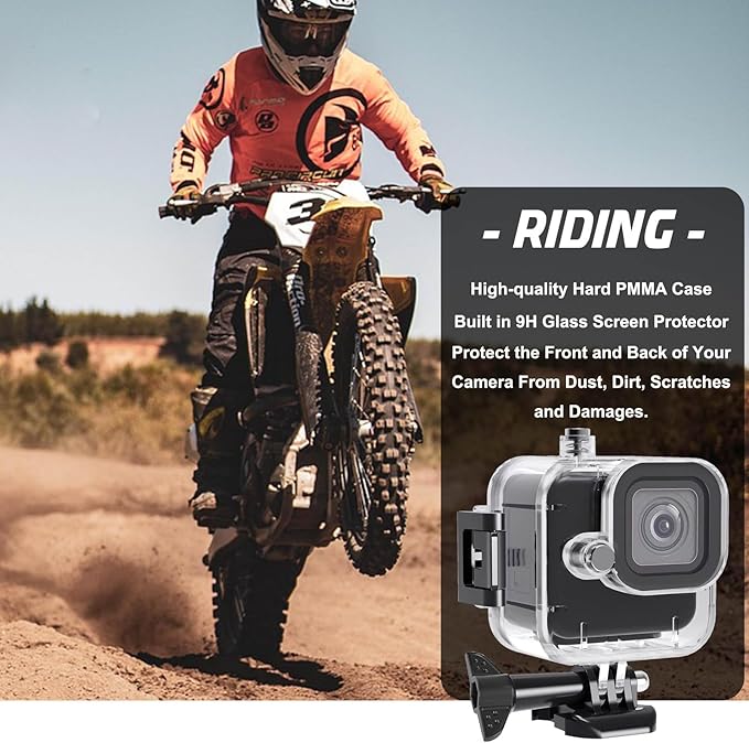 Compatible for Go Pro Hero 4K (13 Mini) Black Waterproof Housing Case 60M/196FT Protective Underwater Diving Case Shell with Cameras Handle Mount Accessories Kit