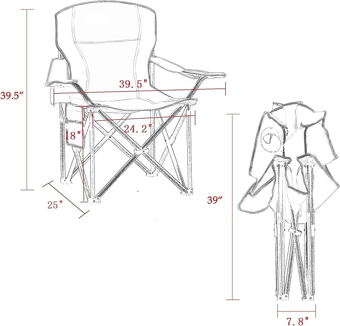Mesh Folding Camping Chairs for Adults, Oversized Portable Outdoor Chairs, Weight Capacity 325 lbs with Cup Holder, Storage Pocket, Carry Bag