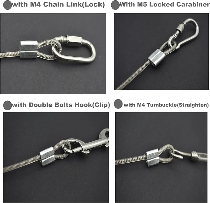 10 Pcs 4mm Wire 12 inch Vinyl Coated Stainless Steel Cable with Loops Short Wire Rope Lanyard Lock Security Chain Link for Outdoor Gates, Clear(4mm x 12inch)