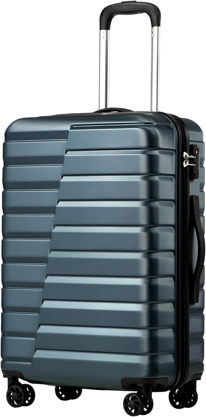 Coolife Larage Luaggage Hardside Expandable Suitcase with Spinner Wheels Checked 28-Inch（Teal Blue）