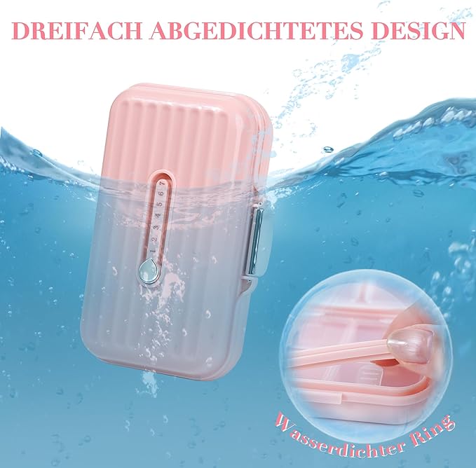 Travel Pill Organizer Box with Labels, 7 Compartments Portable Mini Pill Case, Daily Medication Organizer Storage Pill Container for Pocket Pharmacy(Pink, S)
