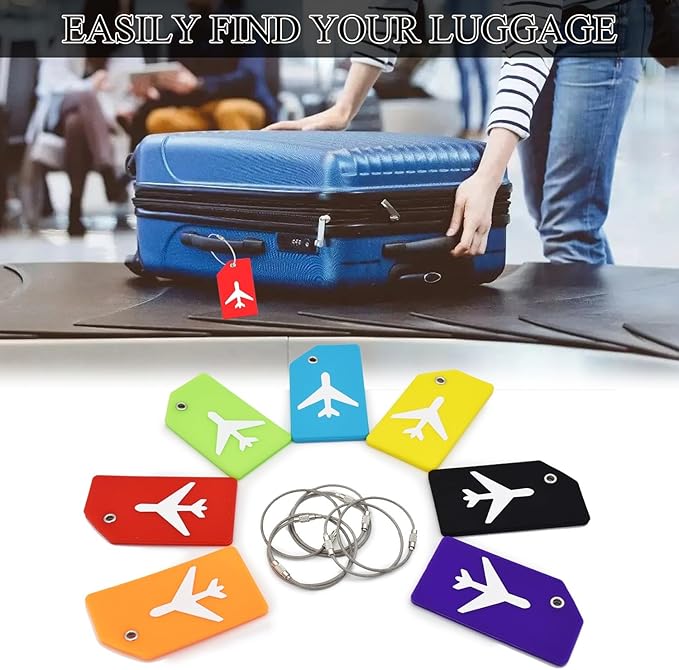 7 Pack Silicone Luggage Tag Baggage Handbag Travel Suitcase Tags with Name ID Card Perfect to Quickly Spot Luggage Suitcase (Purple)