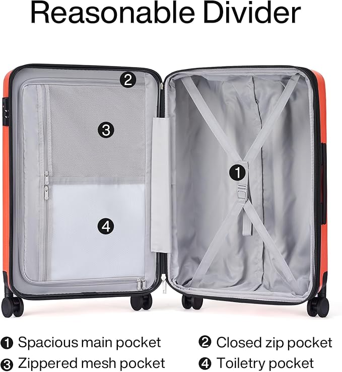 Hanke 20 Inch Expandable Carry on Luggage 22x14x9 Airline Approved Lightweight PC Hard Shell Suitcases with Wheels Tsa Luggage Rolling Suitcase Travel Luggage Bag for Weekender(Orange)