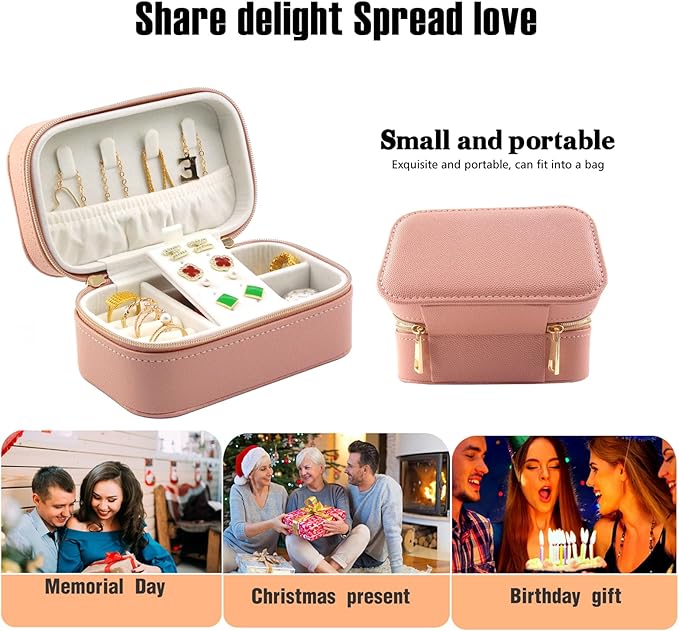 Travel Jewelry Case Bulk Of 2 For Women Weekend,Gold Zip, PU Leather Compact Jewelry Organizer For Earring Bracelets Pink Travel Jewelry Box Set Perfect For Small Bridesmaid Jewelry Box Gift