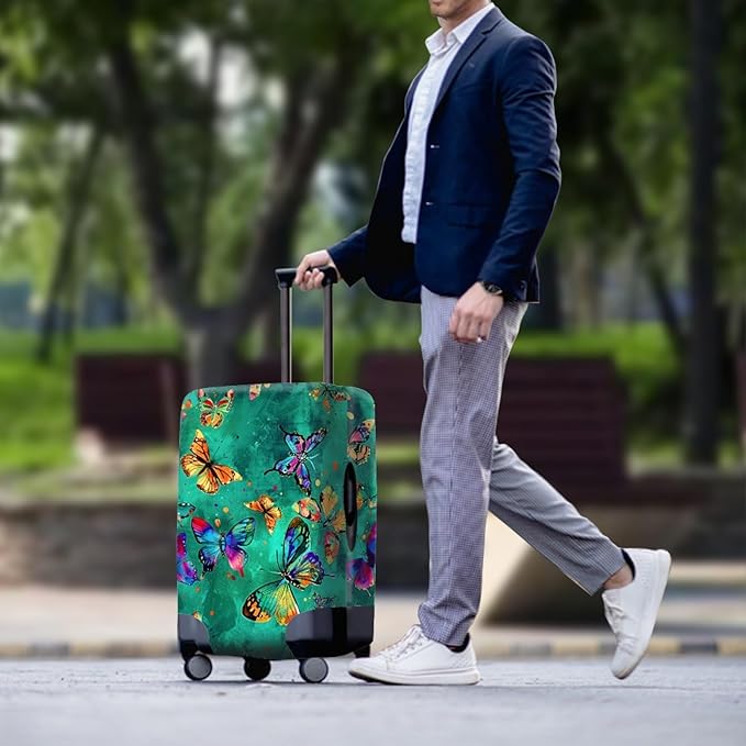 Butterflies Print Baggage Covers for 30-32 Inch Anti Scratch Luggage Protector for Women Girls Boys Non Slip Spandex Suitcase Cover Colorful Luggage Cover