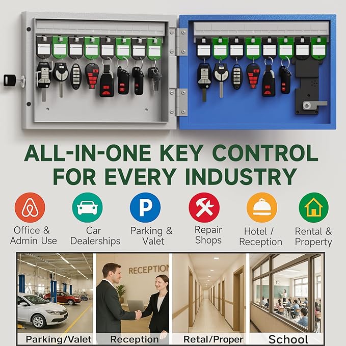 WeHere 16 Key Lock Box Wall Mount, APP Bluetooth/One Time Password Share/Wi-Fi Remote/Fixed Code/Key Unlock, Smart Key Cabinet, Key Organizer Box for Apartment, Hotel, Office, House Key Manage