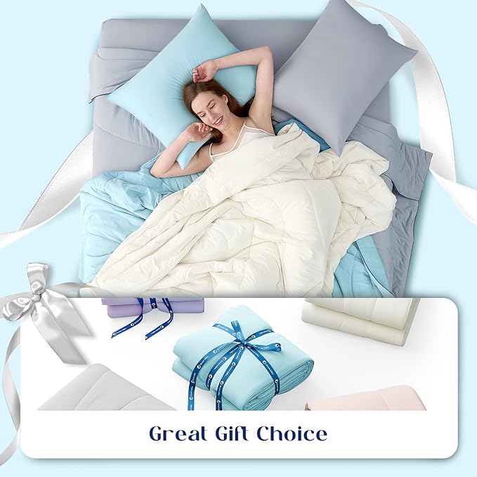 Dream Valley® Outlast® Deepsleep Cooling Comforter, Twin Size, NASA-Grade Space Technology Cooling Blanket for Hot Sleepers Night Sweats, Q-Max > 0.45 Aerocool™ Breathable, Ice Blue, 68"x90"