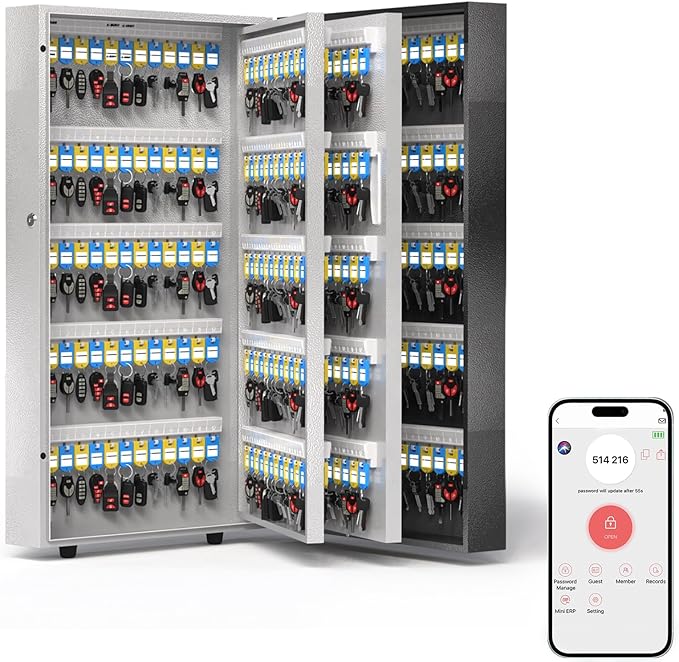 WeHere 360 Lock Box Wall Mount, APP Bluetooth/OTP/Wi-Fi/Fixed Code/Key Unlock, Smart Cabinet With Tag, Organizer Holder, Management Directory for Office, Valet, Realtor, Hotel