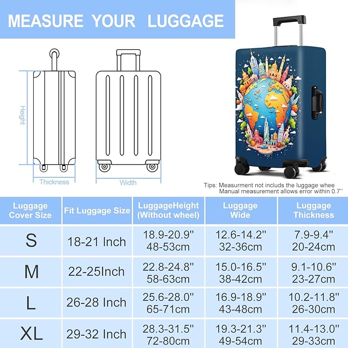 Luggage Cover Washable Suitcase Protector Anti-Scratch,Stretchable Fit for 20-34Inch Luggage Durable Travel Bag Cover with Zipper Closure (Earth, S(fits 20-22inch suitcase))