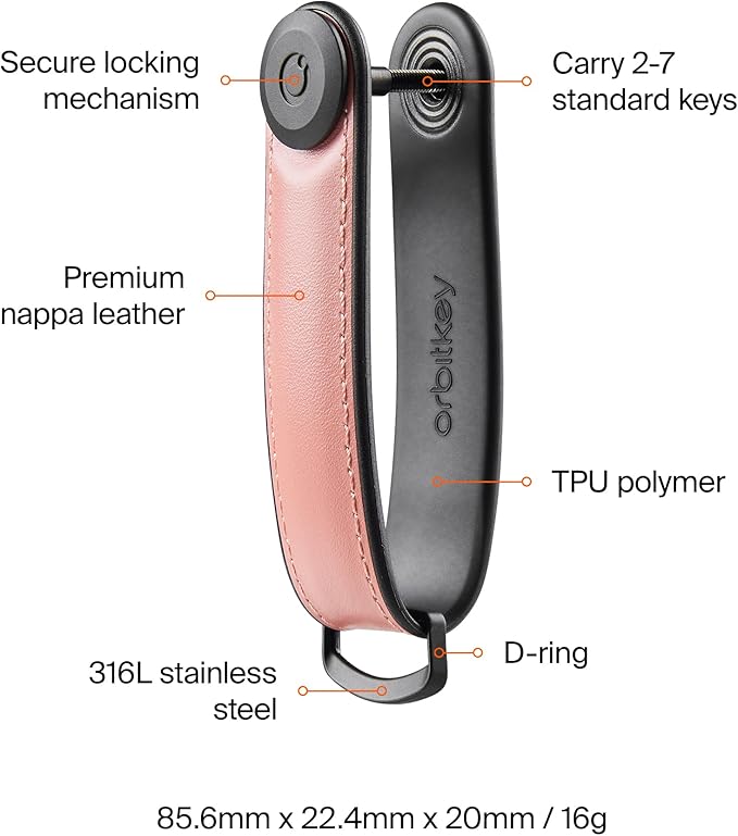 Orbitkey Key Organizer Hybrid Leather | Premium Nappa leather & TPU, Stainless Steel Locking Mechanism, Slim & Quiet Profile