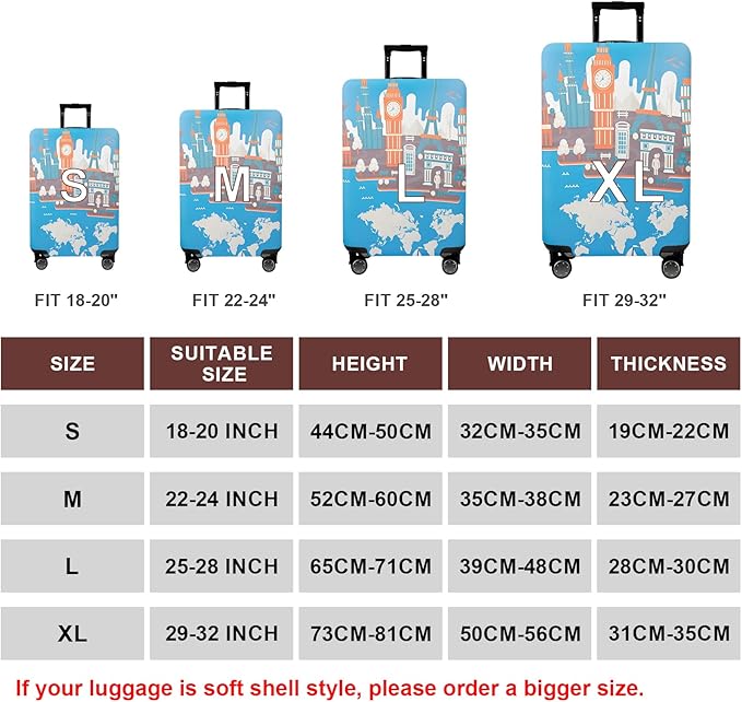 WUJIAONIAO Travel Luggage Cover Baggage Suitcase Cover Protector Skins 18-32 Inch (Eiffel Tower, S (for 18-20 inch luggage))