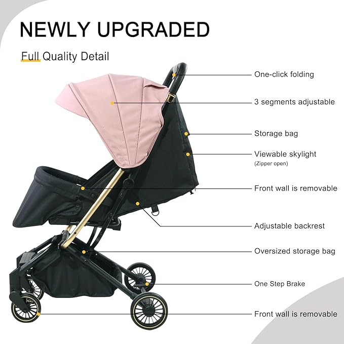 Lightweight Baby Stroller,Ultra Compact & Airplane-Friendly Travel Stroller, One-Handed Folding for Toddler, Only 13lbs,with Sleep Shade, Oversize Basket (Gray)