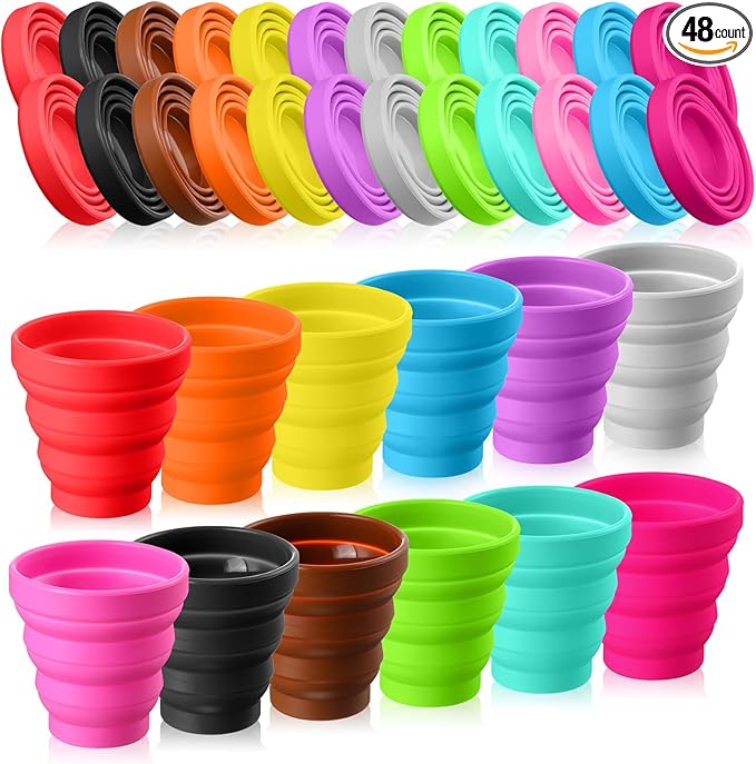 Umigy Silicone Collapsible Cup Without Lids Travel Portable Foldable Cup Colorful Reusable Collapsible Shot Cup Expandable Drinking Cup for Kids Traveling Outdoor Hiking, 12 Colors
